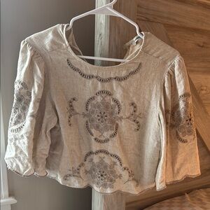 Abercrombie & Fitch Cream Embellished Crop Blouse